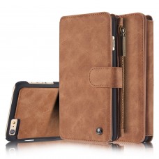 iPhone 6 6s Plus 5.5 - CaseMe Vintage 2 in 1 Genuine Leather Flip Zipper Wallet Protective Cover Case - Brown